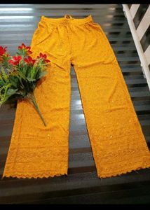 Yellow Chikankari Palazzo Pants