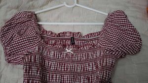 Red Gingham Puff babydoll top
