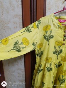 Yellow Cotton Front Slit Kurti