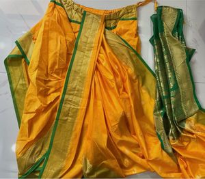 Traditional Yellow &amp; Green Silk Dhoti Set