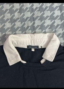Navy Blue Long Sleeve Collared Top