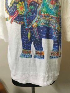 White Elephant Print Knit Top