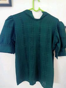 Chic Emerald Green Plaid Puff Sleeve Top