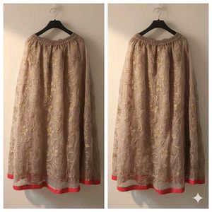 Embroidered Net Skirt with Red Border