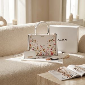 ALDO White Floral Butterfly Tote Bag