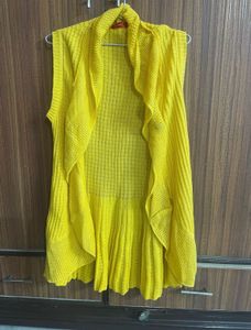 Yellow Knit Sleeveless Cardigan