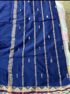Blue &amp; Gold Indian pure cotton Saree