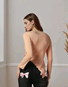 Shein Peach Long Sleeve ribbed Top