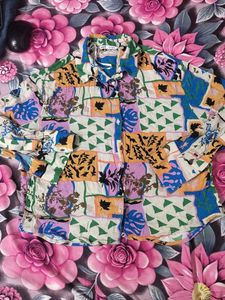 Colorful Abstract Print Button-Up Shirt