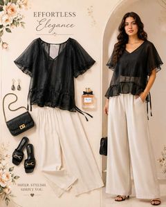 Sheer Black V-Neck Flutter Sleeve Top