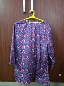Floral Print V-Neck Short Kurti