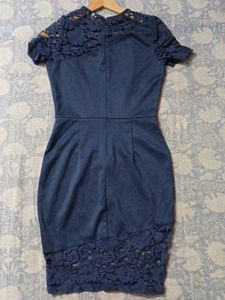 Elegant Navy Lace Detail Dress