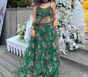 Green Floral Print Lehenga Choli Set