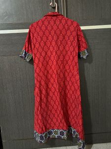 Red Printed Anarkali Cotton Kurti | Ethnic Wear