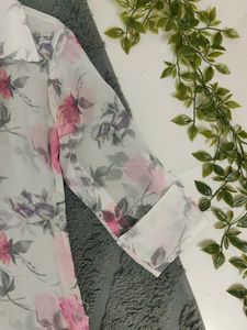 Sheer Floral Button-Up Blouse
