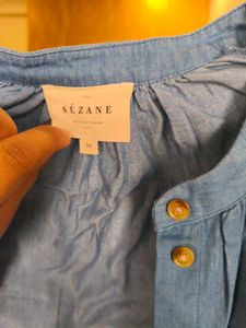 Blue Embroidered Denim Shirt for women