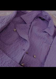 Lavender Textured Crop Jacket &amp; Skirt Set