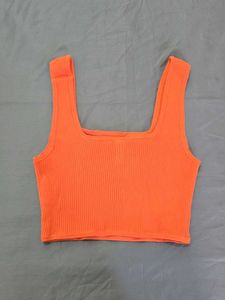 H&amp;M Neon Orange Ribbed Crop Top
