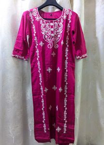 Pink Embroidered Kurti Pant Co-ord Set