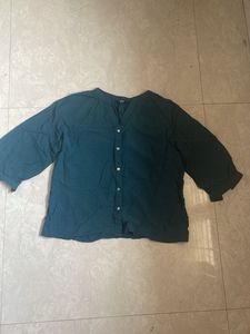 Teal Striped Button-Up Top