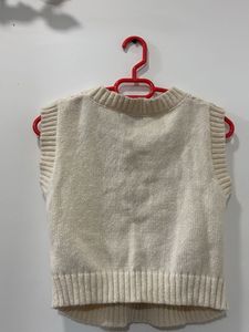 Cream Crochet Knit Sleeveless Top