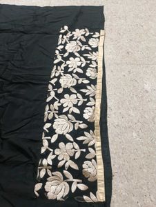 Elegant Black with Floral Embroidery Fabric