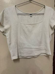 Cream Ribbed Square Neck Crop Top