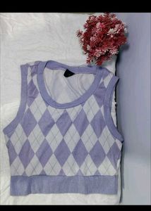 Lavender Argyle Knit Crop Top