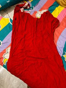 Red Kurta with White Embroidery