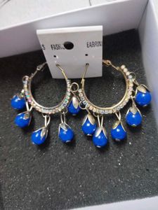 Bohemian Blue Bead Hoop Earrings