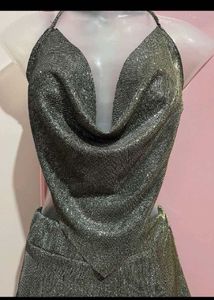 Sparkly Halter& Cowl neck backless top