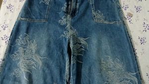 Embroidered Blue Denim Jeans