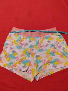 Women's Pink Parrot Print Cotton Shorts