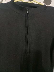 Black Ribbed Zip-Up Dress