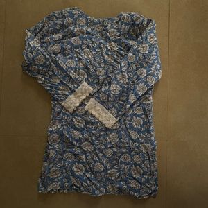 Desi Lace Aesthetic Blue Floral Print Kurta