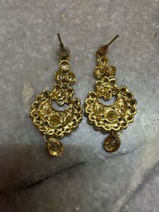 Stunning Gold-Tone Red Stone Earrings