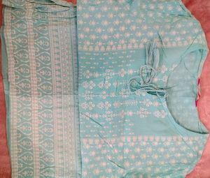 Blue Printed Tassel Neck Kurta