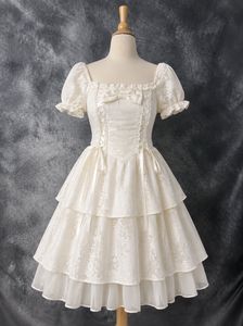 Jacquard Lace Trimmed Cottagecore Dress