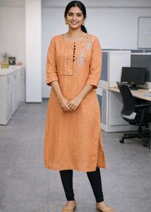 New Orange Embroidered Kurta