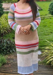 Crocheted Striped Midi Dress