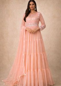 brand new Peach Embroidered Anarkali Kurta Set