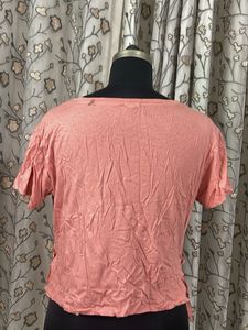 Coral Pink Cropped T-Shirt