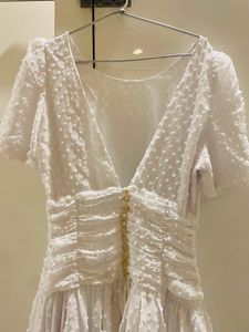 Elegant White Puff Sleeve Ruffle Dress