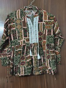Bohemian Print Kurta with Lace Detail