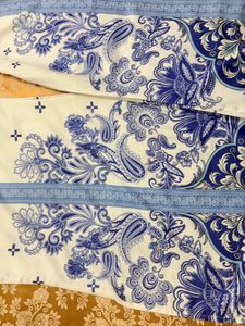 White &amp; Blue Printed Kurta with Pants
