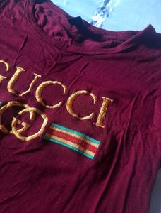 Gucci Maroon Fitted Crop Top Girl's Women Xs Tee
