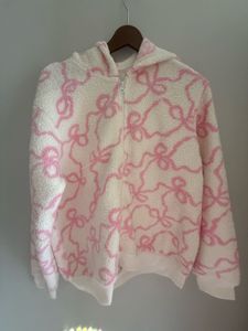 Cozy Pink Bow Zip-Up Hoodie