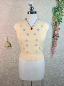 Cute Flower Embroidered Sweater Vest