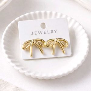 Gold Bow & heart earrings combo