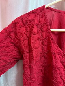 Red Embroidered Kurta